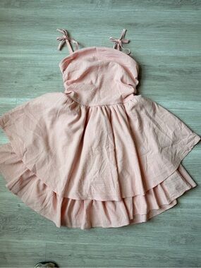 SHEIN Light Pink Tiered Sundress with Tie Straps